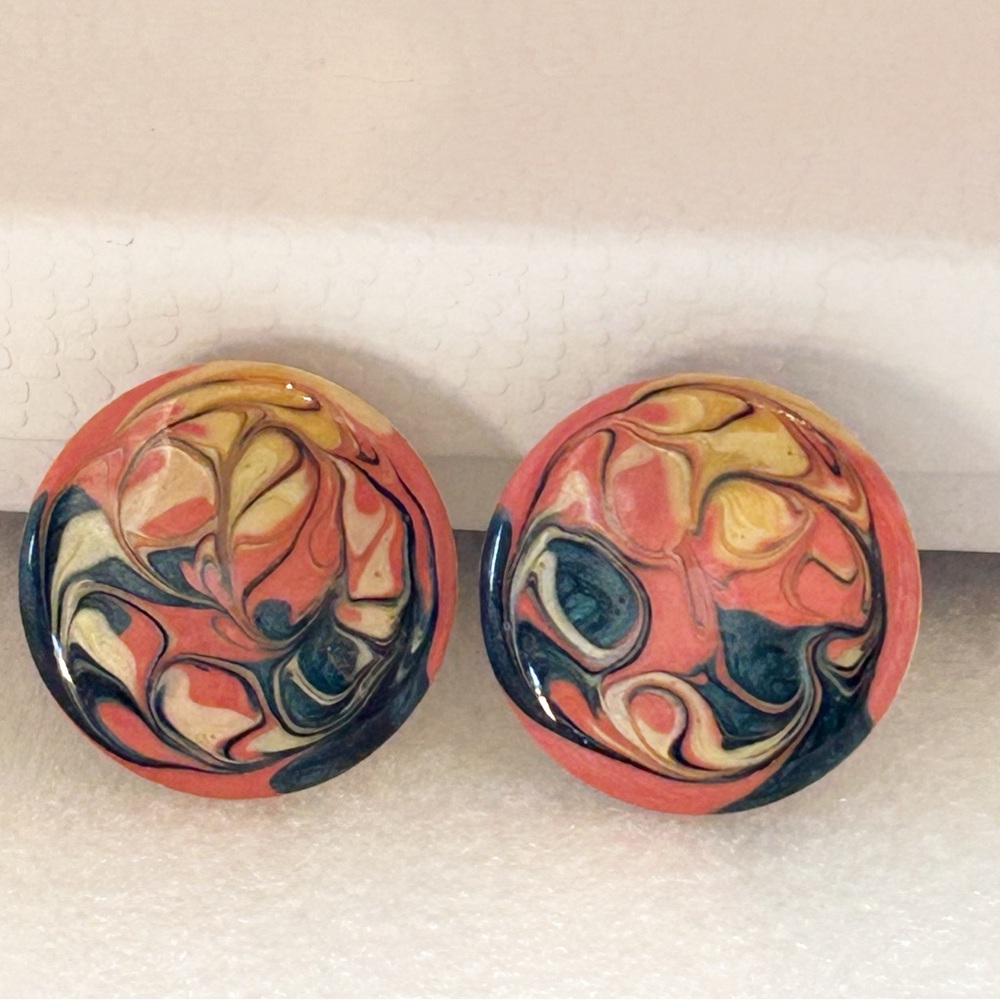 Vintage Pink Blue Swirl Enamel Earrings 80s